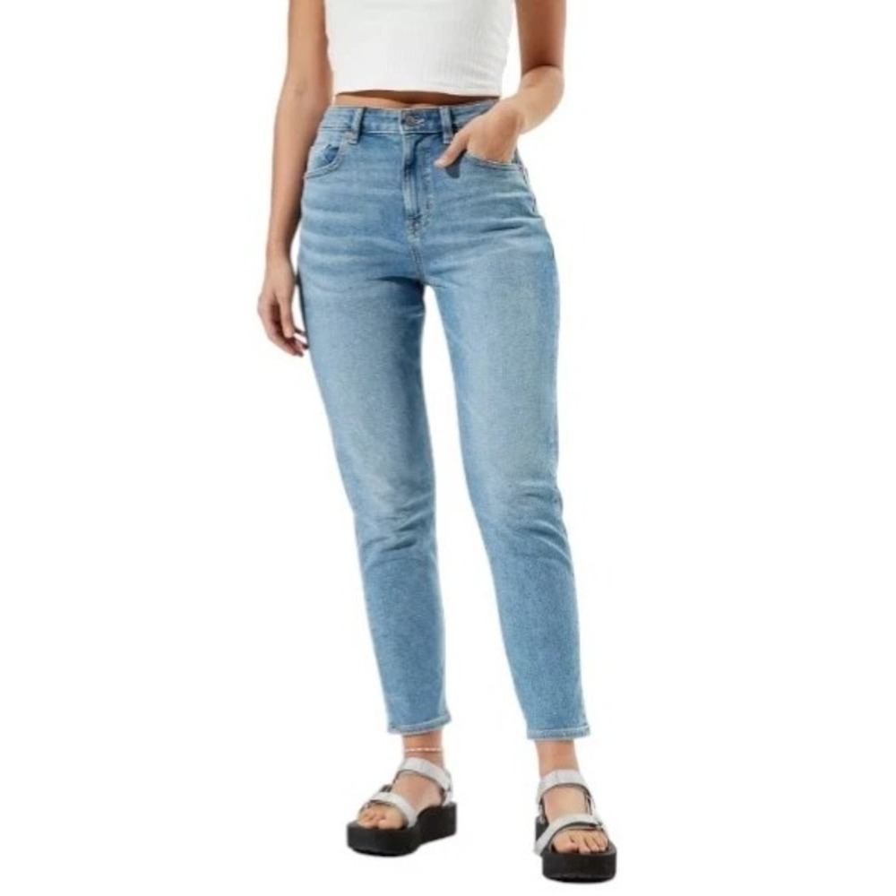 American Eagle Jeans Womens 2 Mom Jean Blue High Rise Tapered Stretch Denim